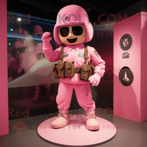 Pink Soldier mascot costume character dressed with a Bomber Jacket and Anklets