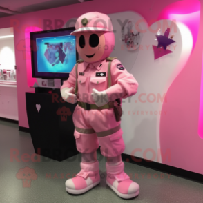 Pink Soldier mascot costume character dressed with a Bomber Jacket and Anklets