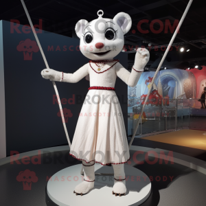 White Tightrope Walker mascot costume character dressed with a Maxi Dress and Anklets