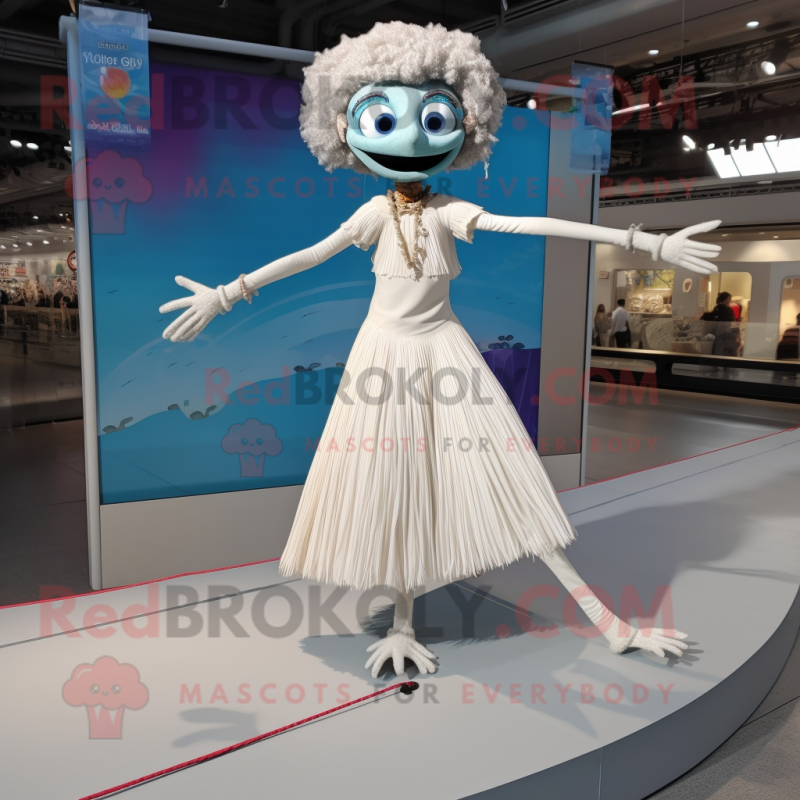White Tightrope Walker mascot costume character dressed with a Maxi Dress and Anklets White Tightrope Walker mascot costume character dressed with a Maxi Dress and Anklets