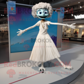 White Tightrope Walker mascot costume character dressed with a Maxi Dress and Anklets