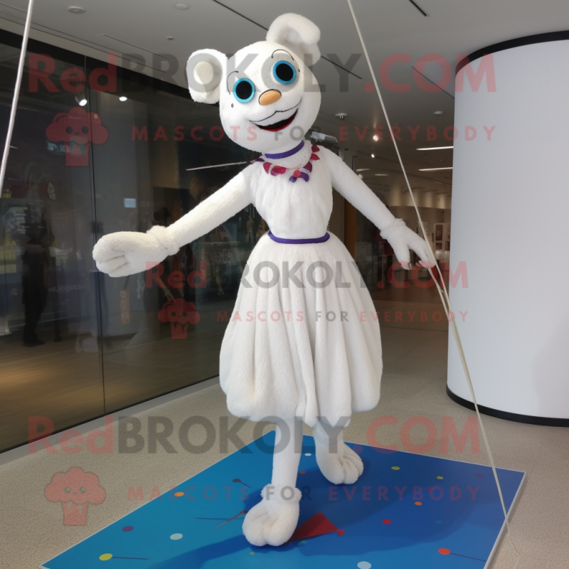 White Tightrope Walker mascot costume character dressed with a Maxi Dress and Anklets