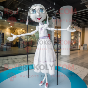 White Tightrope Walker mascot costume character dressed with a Maxi Dress and Anklets
