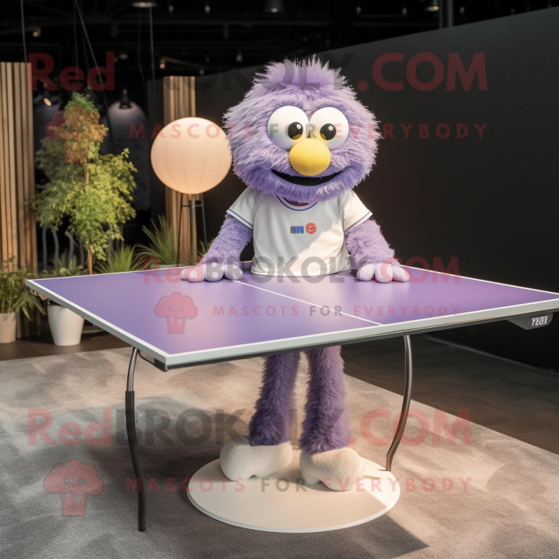Lavender Ping Pong Table mascot costume character dressed with a V-Neck Tee and Anklets Lavender Ping Pong Table mascot costume character dressed with a V-Neck Tee and Anklets