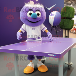 Lavender Ping Pong Table mascot costume character dressed with a V-Neck Tee and Anklets