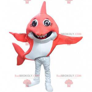 Mascote de tubarão vermelho e branco, fantasia de peixe grande