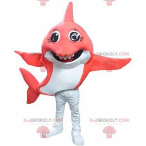 Mascotte squalo rosso e bianco, costume da grande pesce -