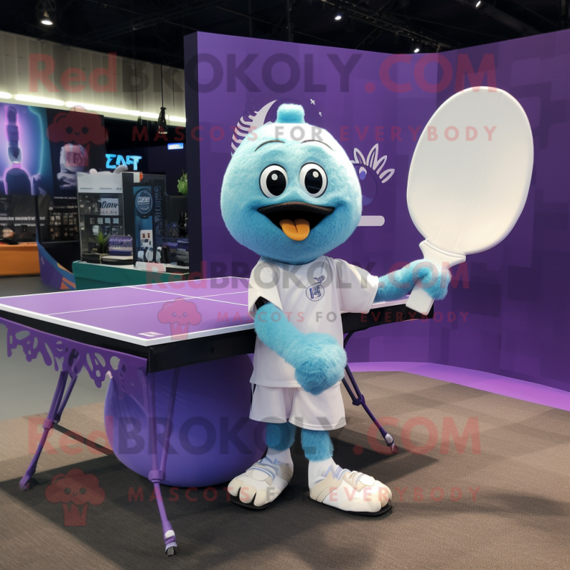 Lavender Ping Pong Table mascot costume character dressed with a V-Neck Tee and Anklets Lavender Ping Pong Table mascot costume character dressed with a V-Neck Tee and Anklets