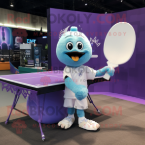Lavender Ping Pong Table mascot costume character dressed with a V-Neck Tee and Anklets