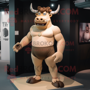 Beige Minotaur maskot drakt...