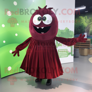 Maroon Melon mascot costume character dressed with a Pleated Skirt and Shoe clips