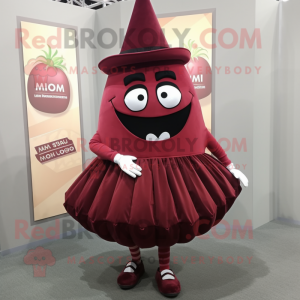 Maroon Melon mascot costume character dressed with a Pleated Skirt and Shoe clips