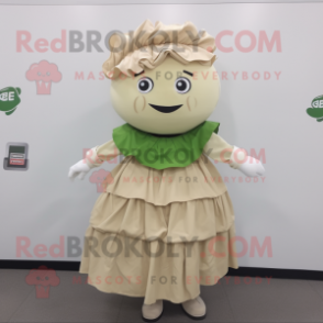 Beige Cabbage Leaf mascot costume character dressed with a Skirt and Digital watches