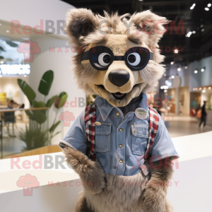 nan Hyena mascot costume character dressed with a Poplin Shirt and Eyeglasses