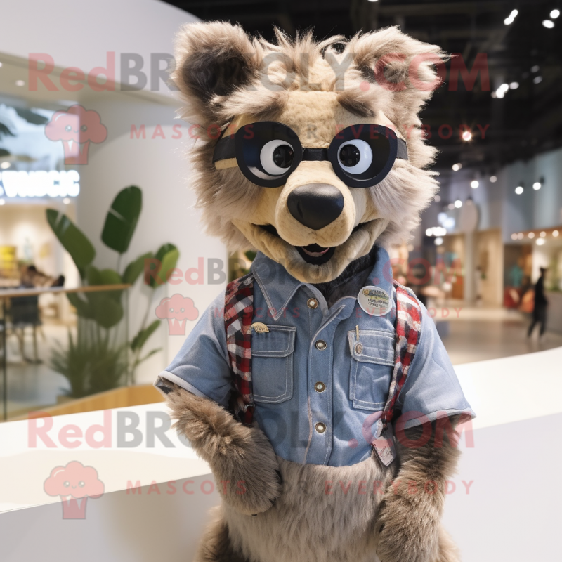nan Hyena mascot costume character dressed with a Poplin Shirt and Eyeglasses nan Hyena mascot costume character dressed with a Poplin Shirt and Eyeglasses