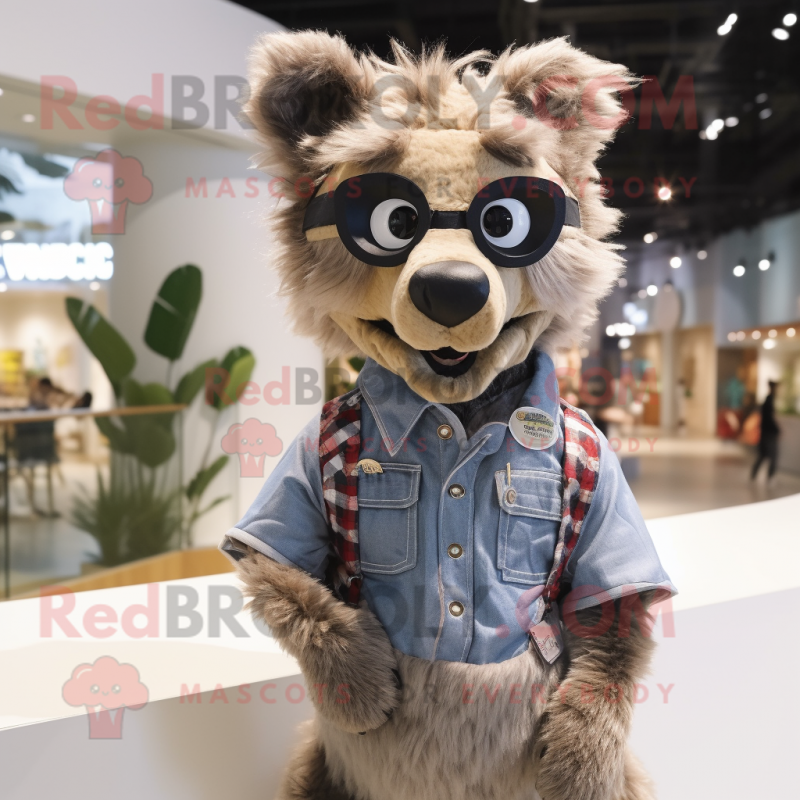 nan Hyena mascot costume character dressed with a Poplin Shirt and Eyeglasses