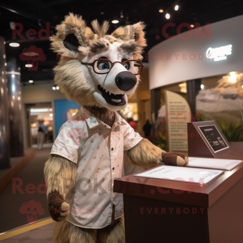 nan Hyena mascot costume character dressed with a Poplin Shirt and Eyeglasses nan Hyena mascot costume character dressed with a Poplin Shirt and Eyeglasses