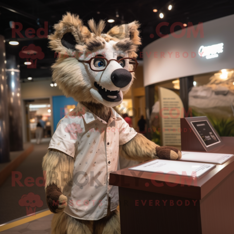 nan Hyena mascot costume character dressed with a Poplin Shirt and Eyeglasses