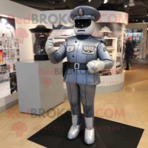 Silver Navy Soldier mascot costume character dressed with a Bodysuit and Keychains