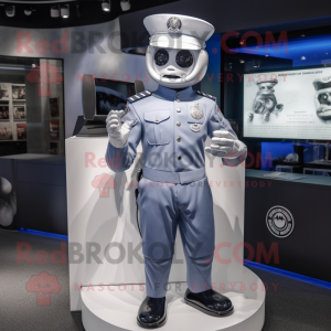 Silver Navy Soldier mascot costume character dressed with a Bodysuit and Keychains