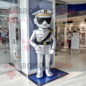 Silver Navy Soldier mascot costume character dressed with a Bodysuit and Keychains