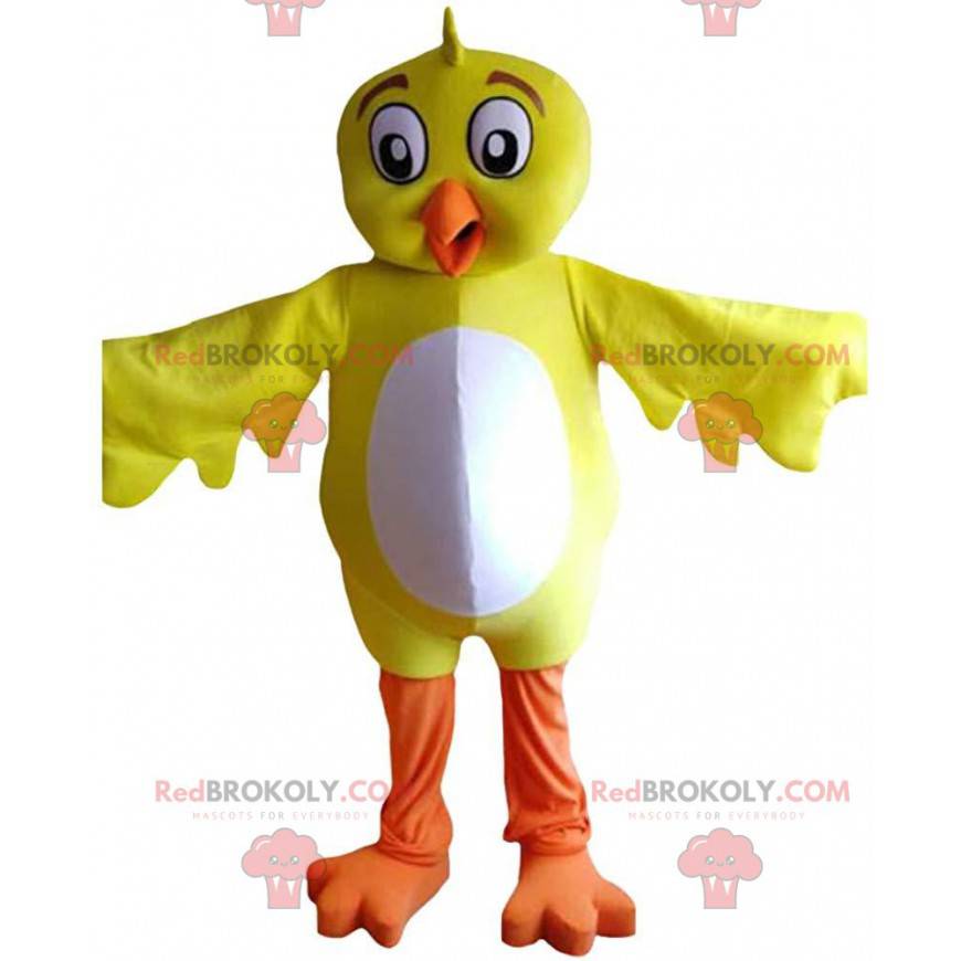 Mascotte d'oiseau jaune et blanc, costume de canari géant -