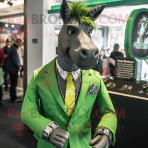 Green Donkey mascot costume character dressed with a Suit Jacket and Necklaces