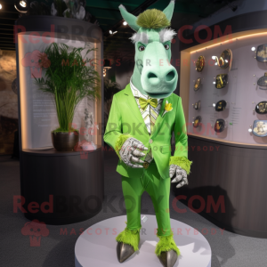 Green Donkey mascot costume character dressed with a Suit Jacket and Necklaces