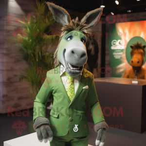 Green Donkey mascot costume character dressed with a Suit Jacket and Necklaces
