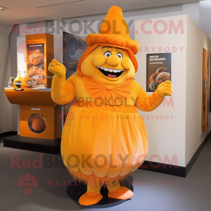 Orange Ogre mascot costume character dressed with a Cocktail Dress and Berets