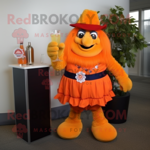 Orange Ogre mascot costume character dressed with a Cocktail Dress and Berets