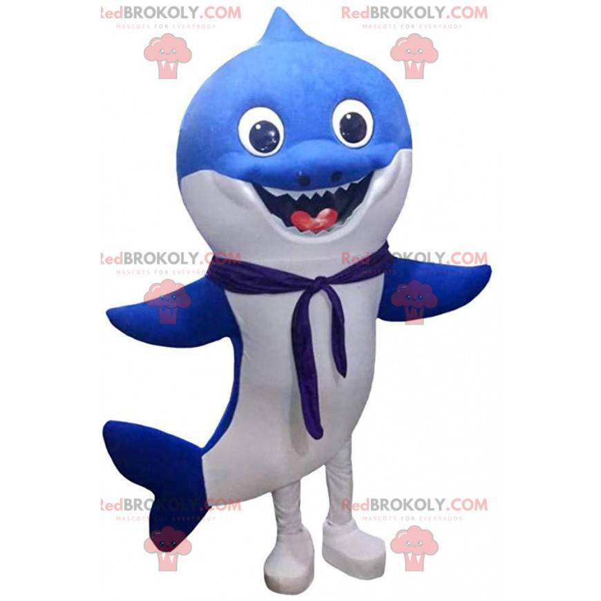 Mascote tubarão azul e branco, fantasia de mar - Redbrokoly.com
