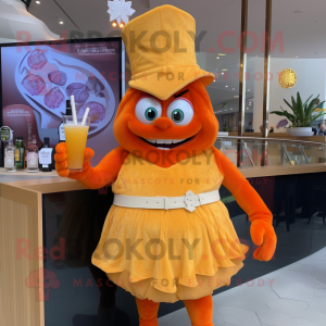 Orange Ogre mascot costume character dressed with a Cocktail Dress and Berets