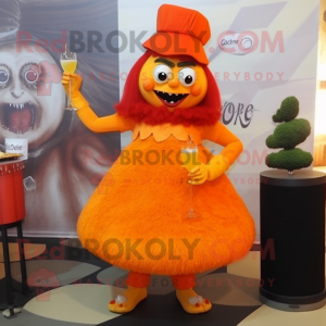 Orange Ogre mascot costume character dressed with a Cocktail Dress and Berets