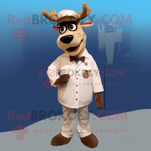 Cream Reindeer mascot costume character dressed with a Button-Up Shirt and Berets