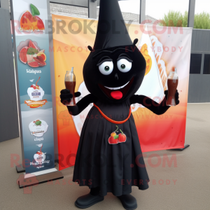 Black Tikka Masala mascot costume character dressed with a Cocktail Dress and Keychains
