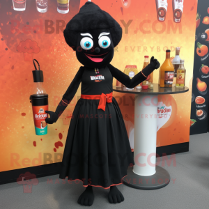 Black Tikka Masala mascot costume character dressed with a Cocktail Dress and Keychains