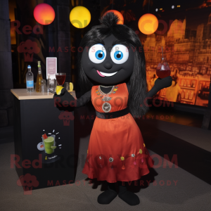 Black Tikka Masala mascot costume character dressed with a Cocktail Dress and Keychains