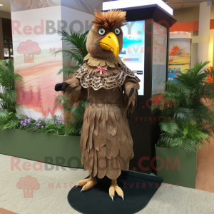 Brown Chicken mascot costume character dressed with a Dress and Lapel pins