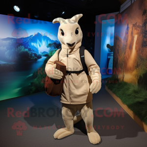 Cream Kangaroo mascot costume character dressed with a Turtleneck and Backpacks