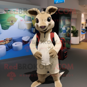 Cream Kangaroo mascot costume character dressed with a Turtleneck and Backpacks