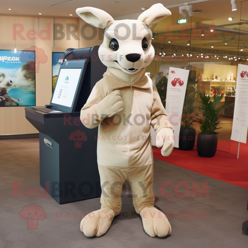 Cream Kangaroo mascot costume character dressed with a Turtleneck and Backpacks