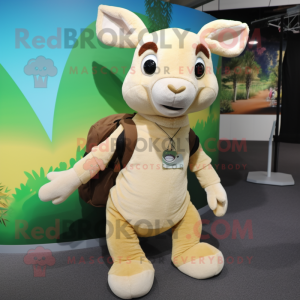 Cream Kangaroo mascot costume character dressed with a Turtleneck and Backpacks