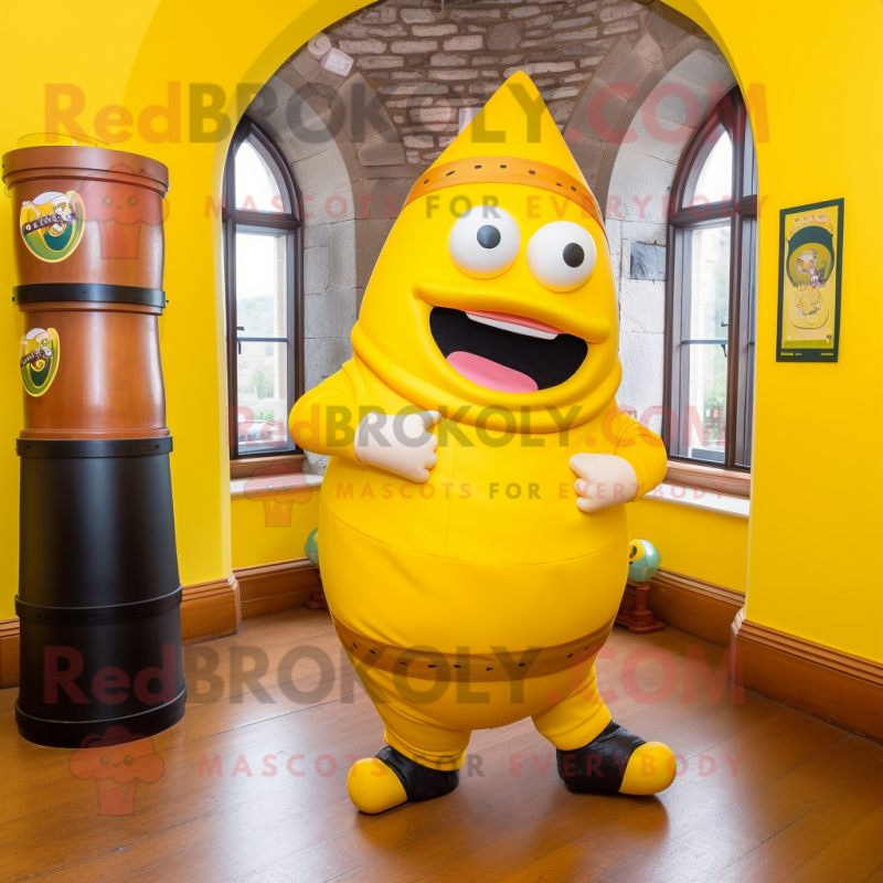 Yellow Irish Castle mascot costume character dressed with a Leggings and Wraps Yellow Irish Castle mascot costume character dressed with a Leggings and Wraps
