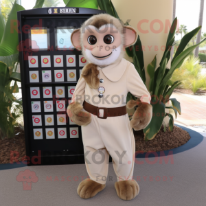 Beige Capuchin Monkey mascot costume character dressed with a Cardigan and Coin purses