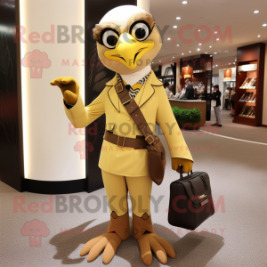 Gold Falcon mascot costume character dressed with a Suit Pants and Handbags