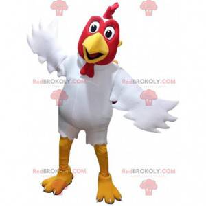 Mascotte de coq blanc et rouge, costume de poule géante -