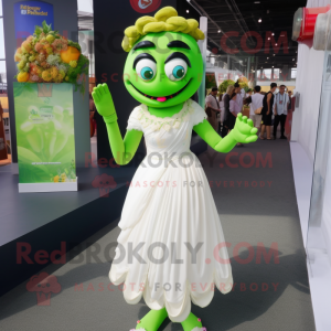 Green Pad Thai mascot costume character dressed with a Wedding Dress and Anklets
