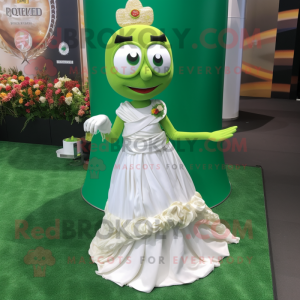 Green Pad Thai mascot costume character dressed with a Wedding Dress and Anklets