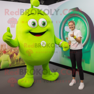 Lime Green Goulash mascot costume character dressed with a Culottes and Smartwatches